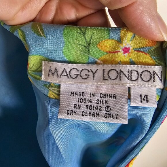 Maggy London Silk Vibrant Floral Maxi Dress 14 Sleeveless Back Cutout Tie Detail - Picture 4 of 11